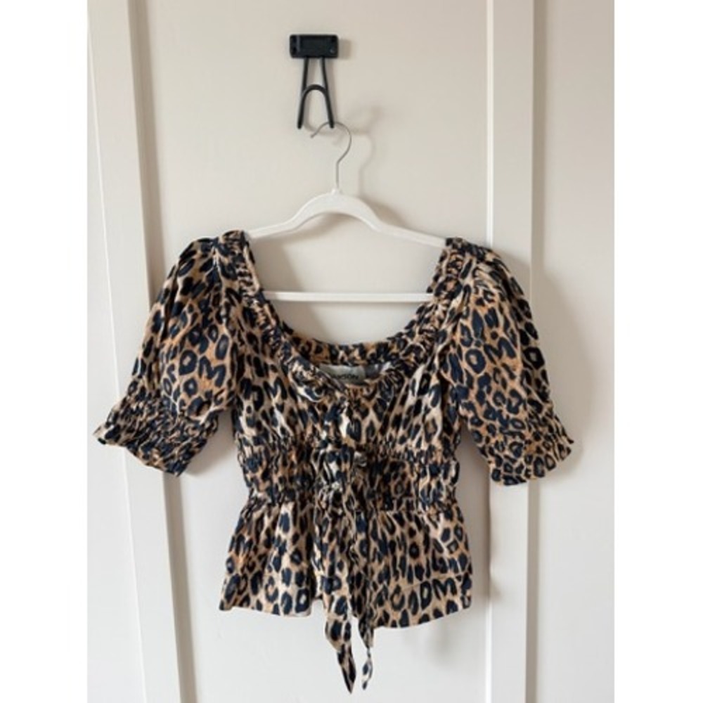 Damson Madder Leopard Print Organic Cotton Peplum Top Brown Black Size 10